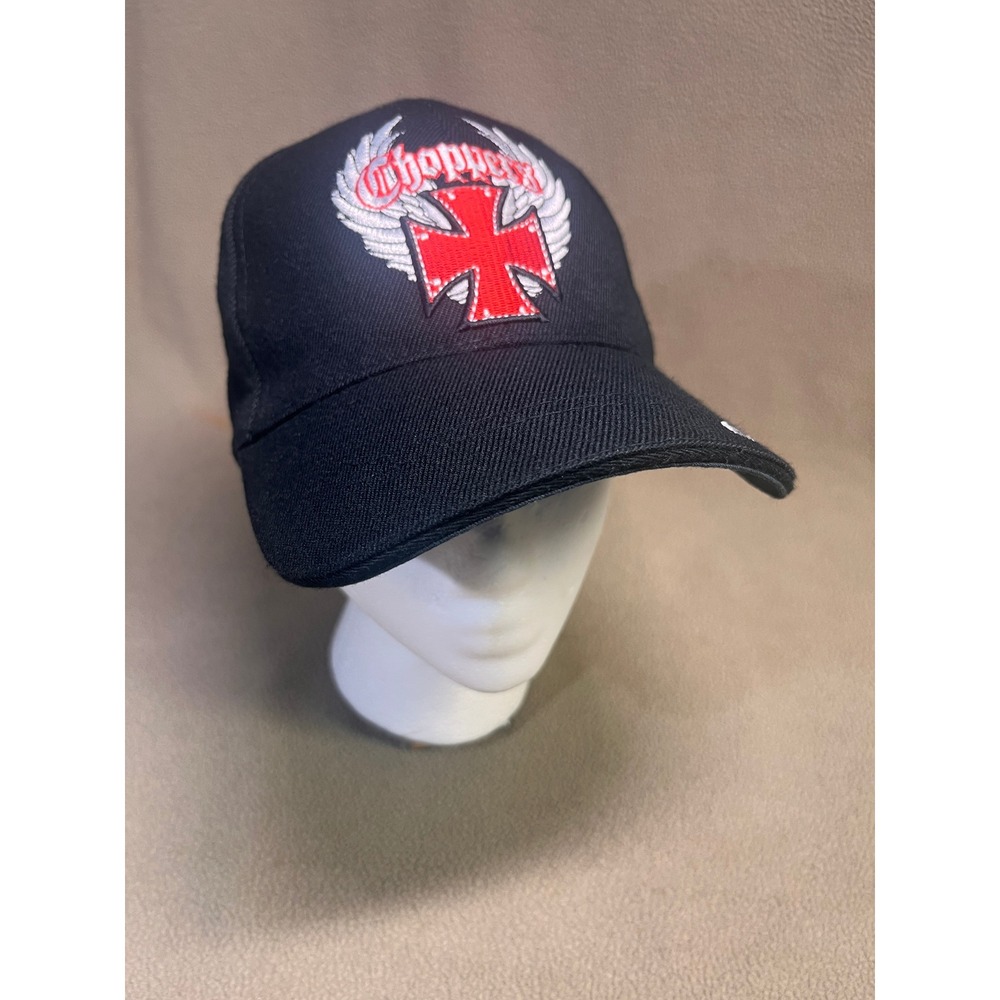 TK Cap Choppers Biker Baseball Hat Black Iron Cross Wing Embroidered Adjustable